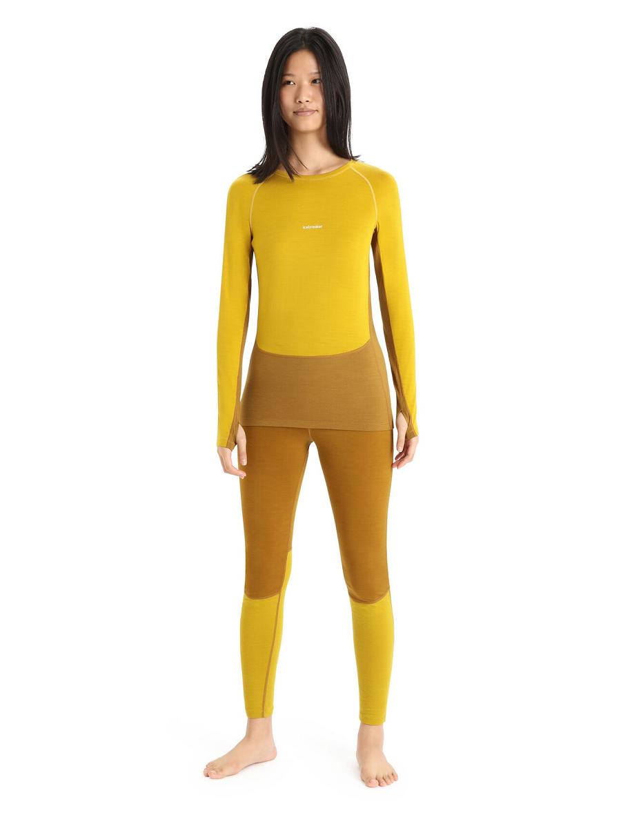 Women's Icebreaker 200 ZoneKnit™ Merino Long Sleeve Crewe Base Layers Silent Gold / Clove | CA 1098PJJQ